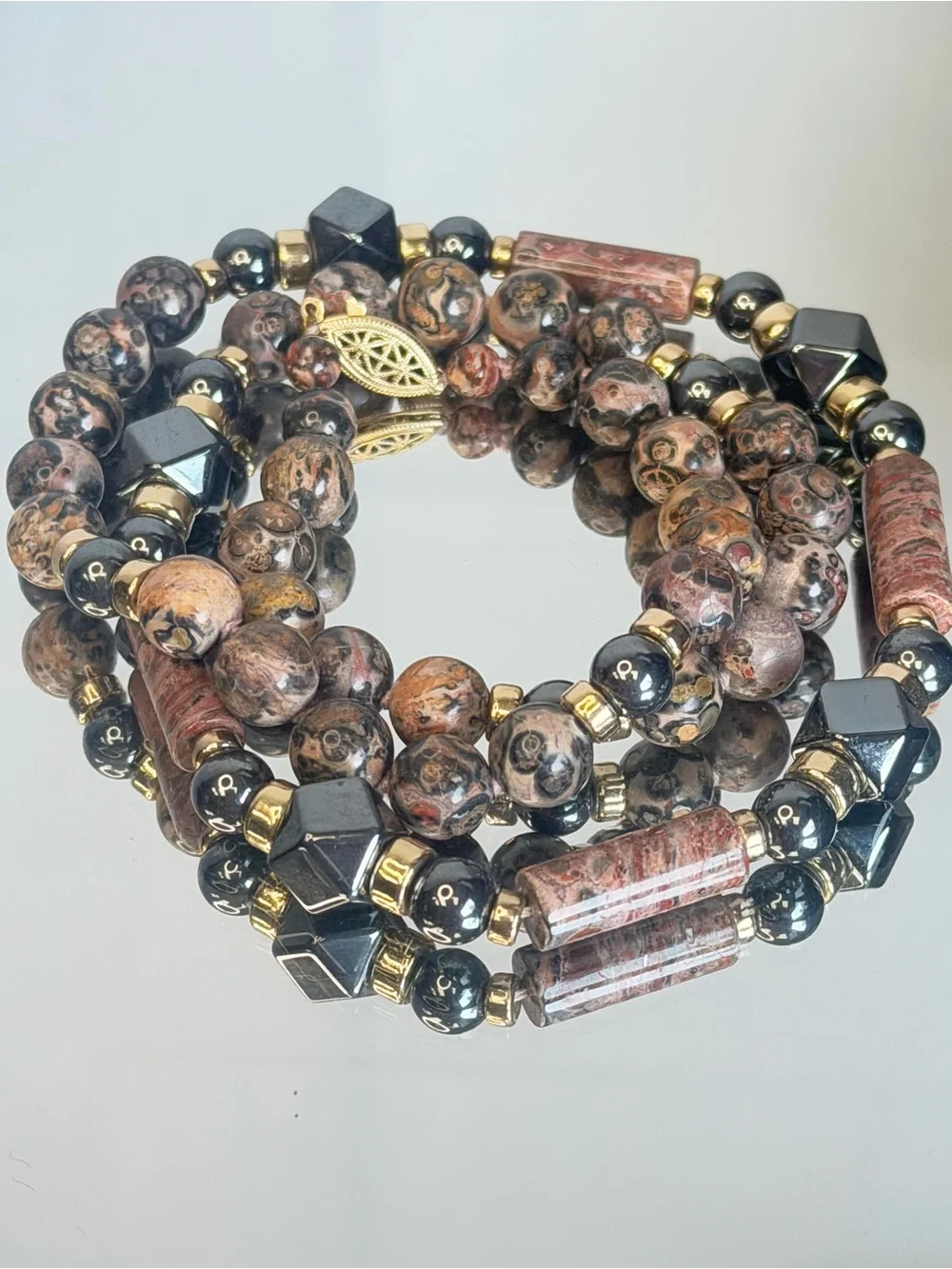 Leopard Skin Jasper with Hematite and Gold Plated Accents